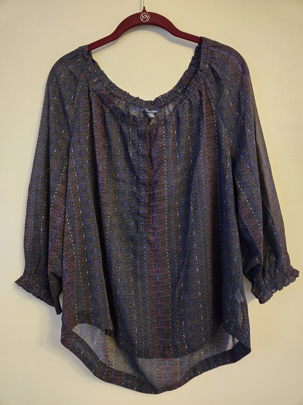 AE Bohemian Navy Multi-Stripe Peasant Blouse